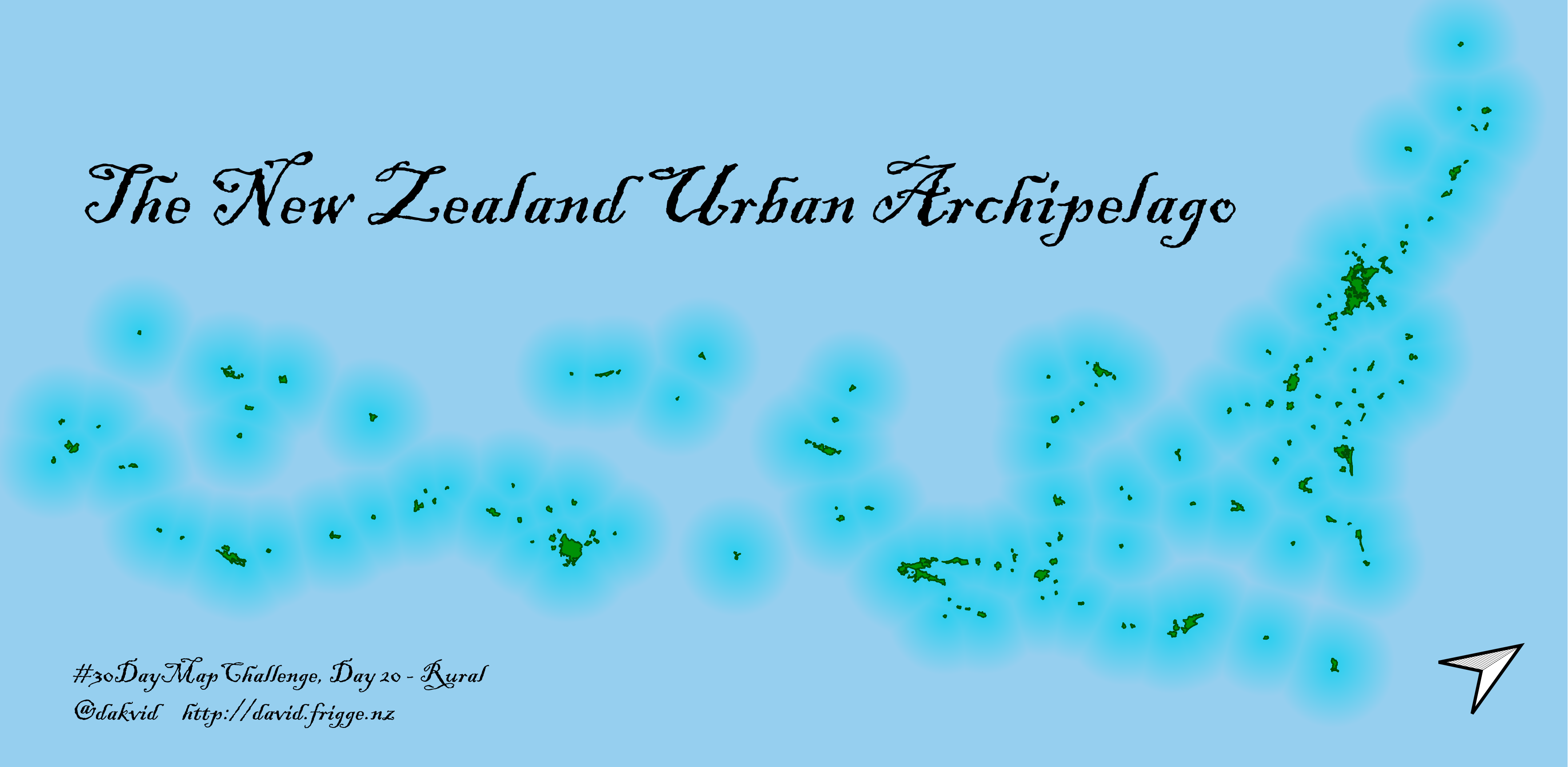 Map of NZ urban areas as islands